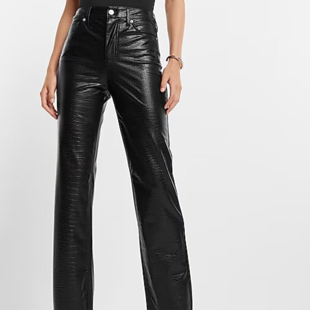 NWT EXPRESS SUPER HIGH WAISTED CROC FAUX LEATHER MODERN STRAIGHT PANT